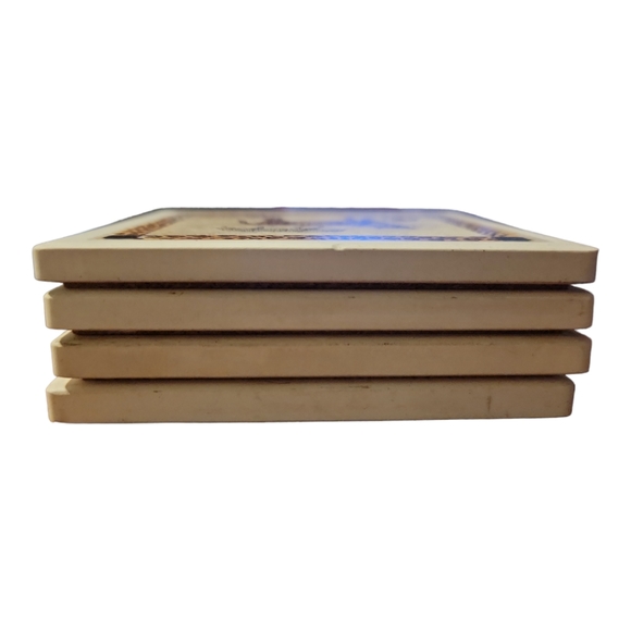 4 Vtg Cheetah Animal Square Ceramic Coasters Non-Slip Cork Back - Picture 5 of 7